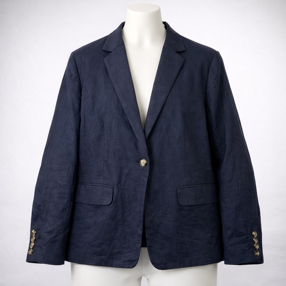 Quince Jackets & Blazers - Quince 100% European Linen Structured Blazer Deep Navy Blue XL LB38846-QTCL004